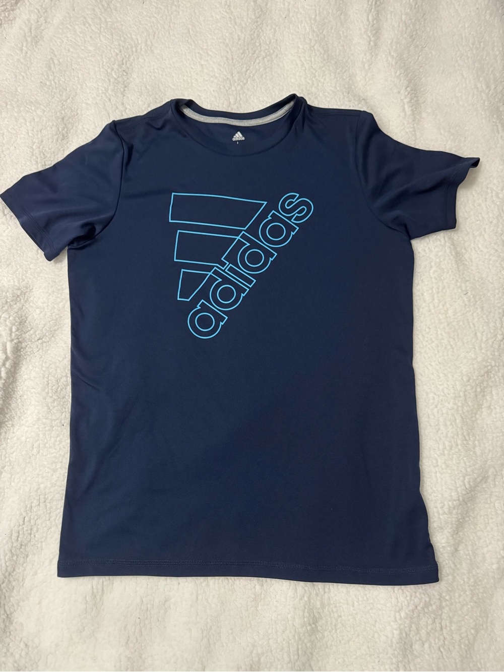 Boys adidas Navy Blue Short Sleeve Tee with Light Blue Logo